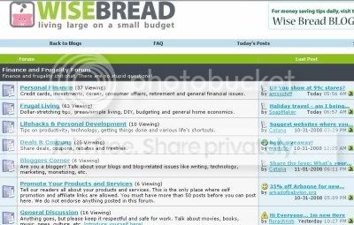 screenshot of WiseBread forums